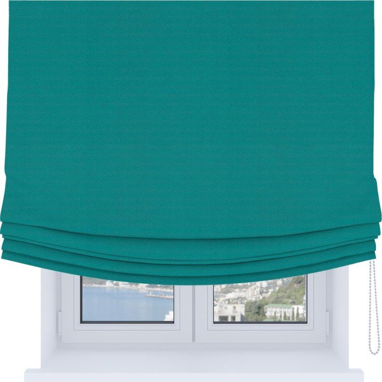 Римская штора Soft с мягкими складками, ткань блэкаут однотонный бирюзовый