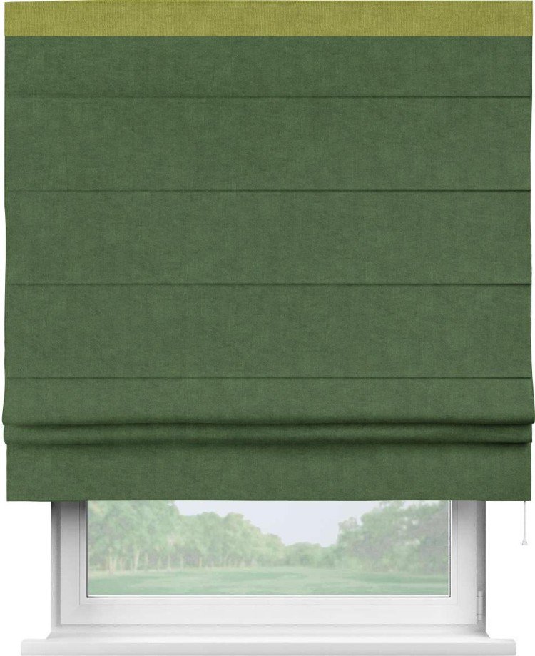 Римская штора «Кортин» для проема, канвас зелёный, с кантом Кинг