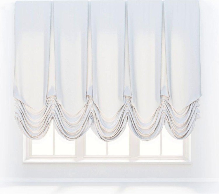 Австрийская штора «Кортин», ткань вельвет белый